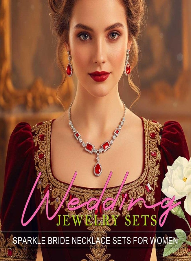TWINKLEDE Red Rhinestone Necklace Jewelry Set Prom Necklace and Earring Accessories for Women (Red, One size) - Image 2